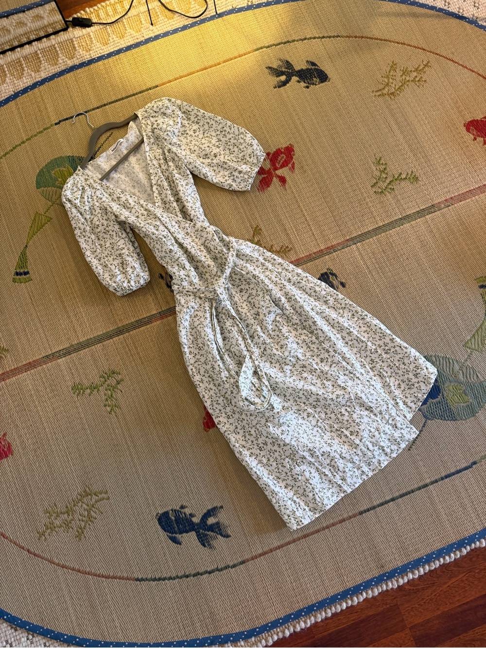 Reformation White Floral Wrap Dress with Puff Sleeves